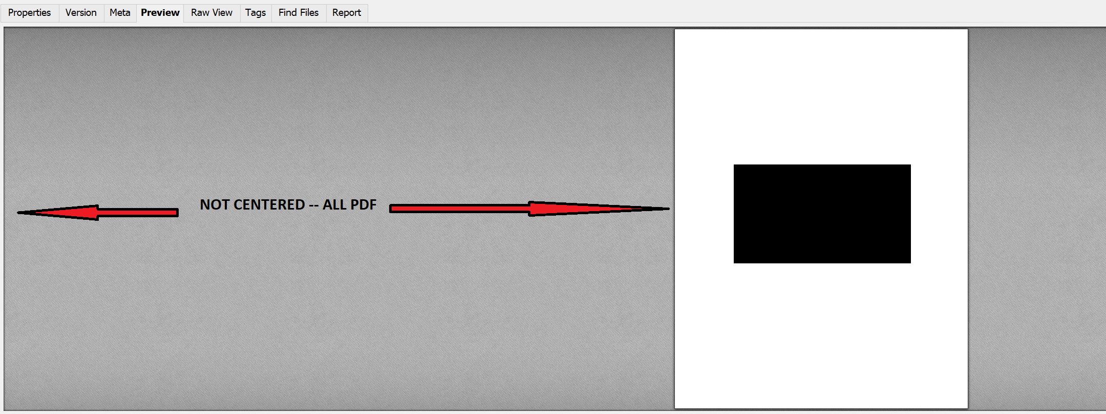 TAB PREVIEW of PDF (not centered as it is with the PREVIEW PANE)