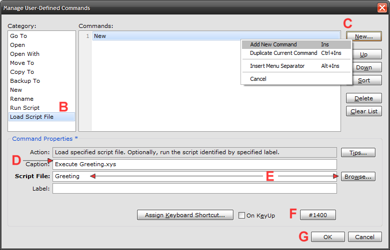 Steps 2B through 2G: Creating a UDC for the Script File.