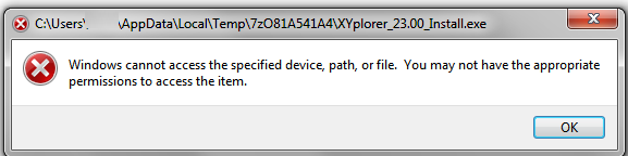 XYPlorer Pro Installation Error - Windows cannot access the specified device, path, or file. (Screenshot).png