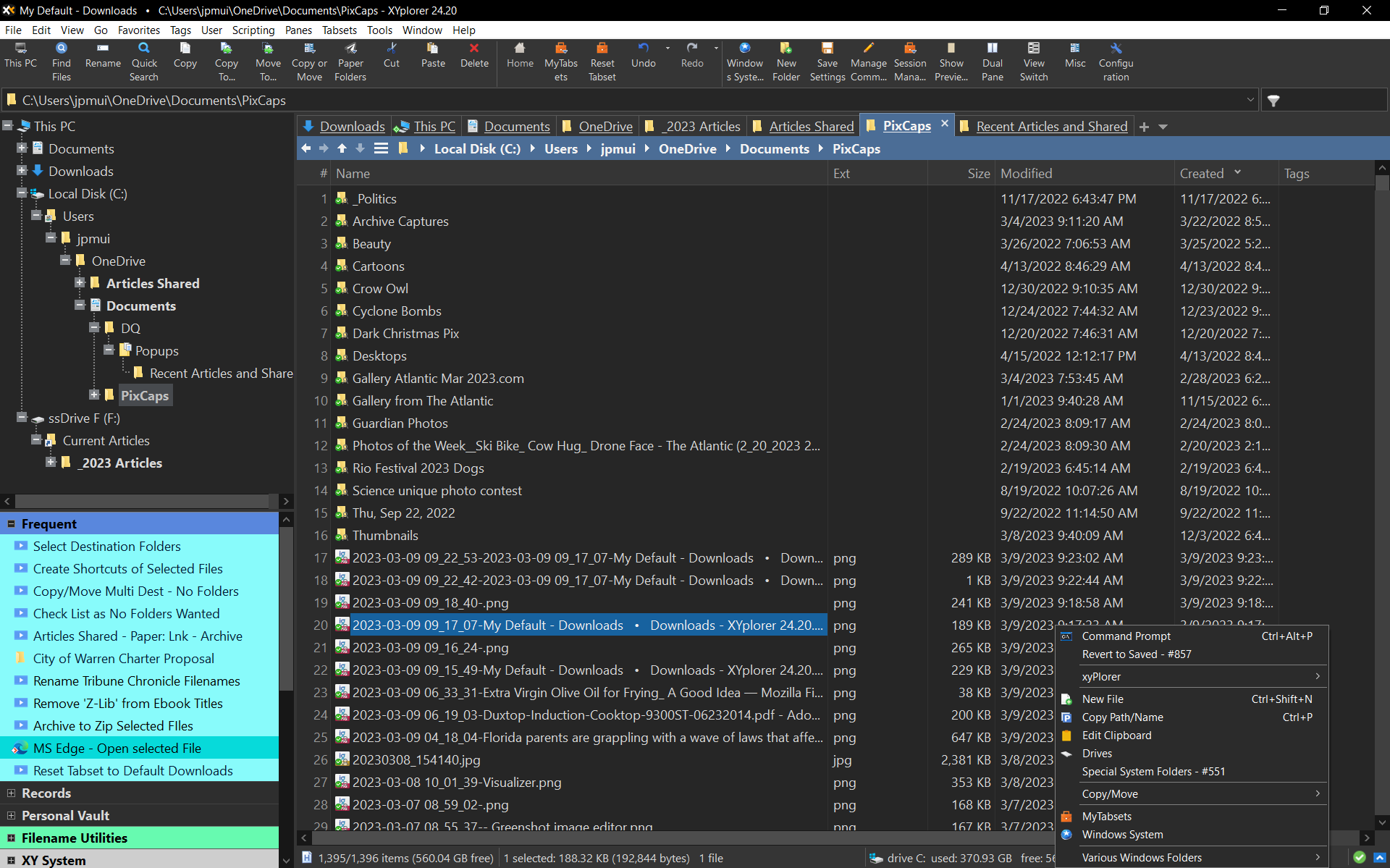 Monitor 2 (HNC monitor) 1920x1200 screen pic of XYplorer popup at bottom