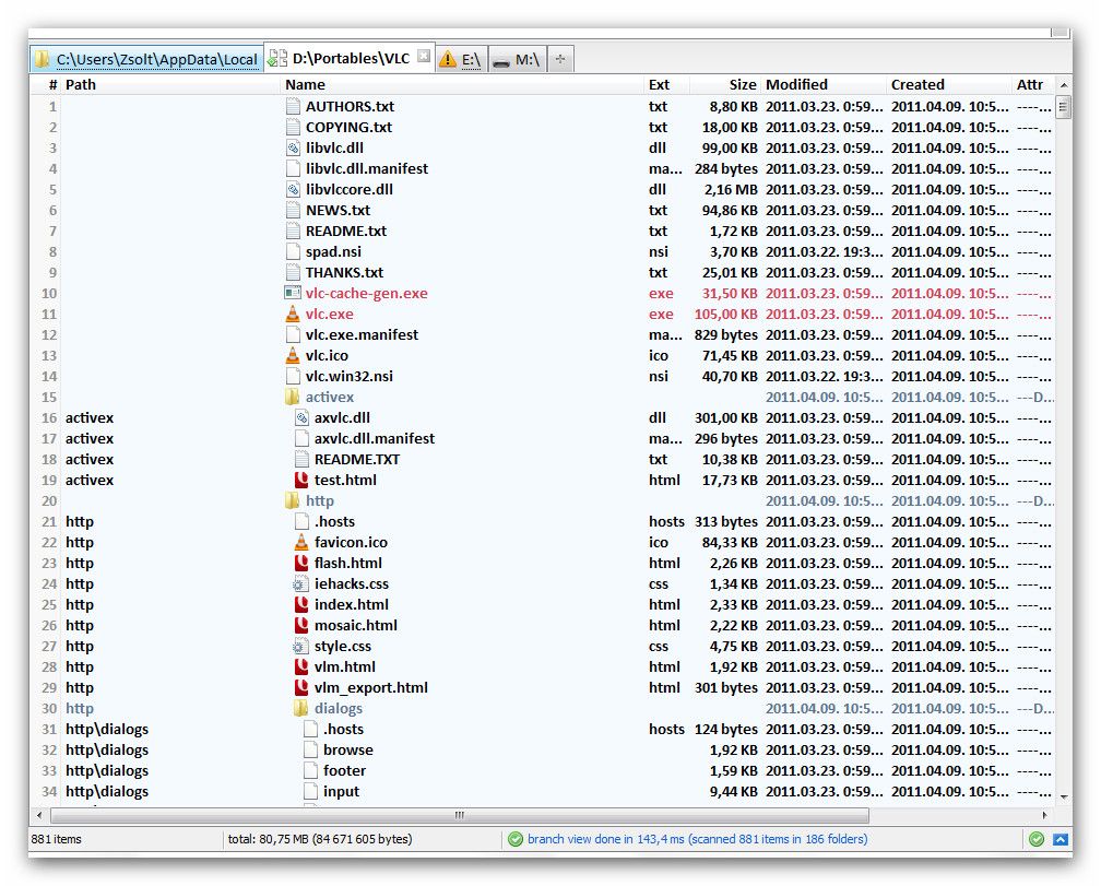 VLC folder with branch view