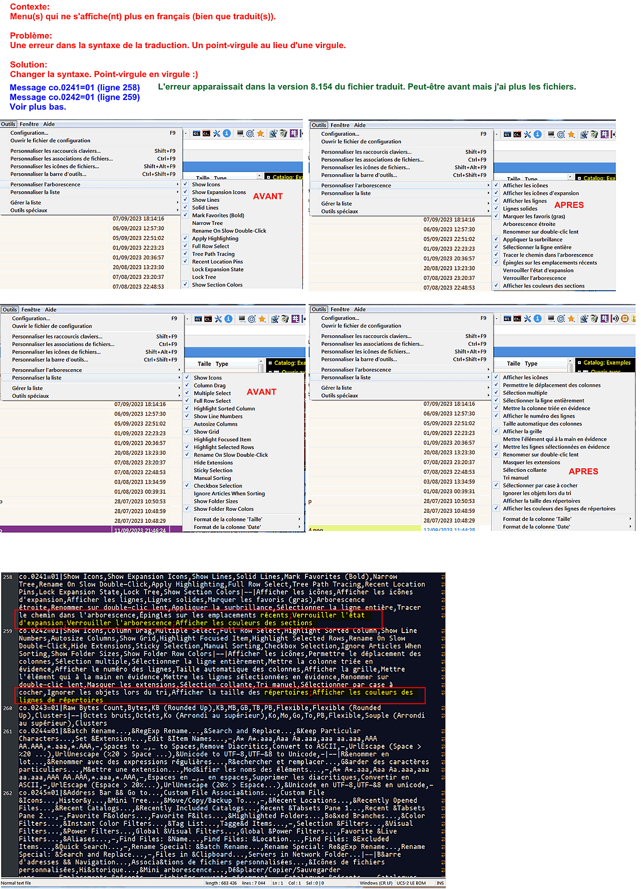 Menus ne s'affichant pas en français