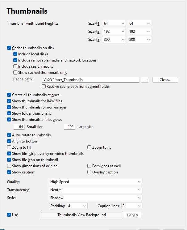 current thumbnail setting