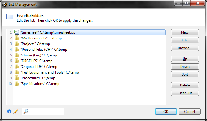 Tools > List Management > Favorite Folders