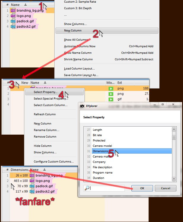 1 &amp; 3 : right click; 5:double-clickable