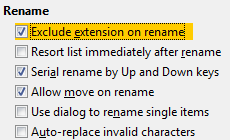 [i]Configuration | Sort and Rename | Rename | Exclude extension on rename[/i]