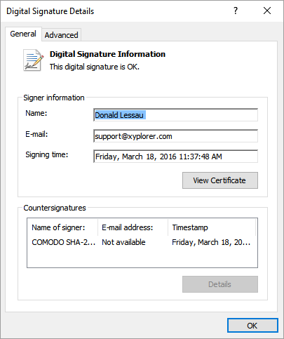 digital signature window