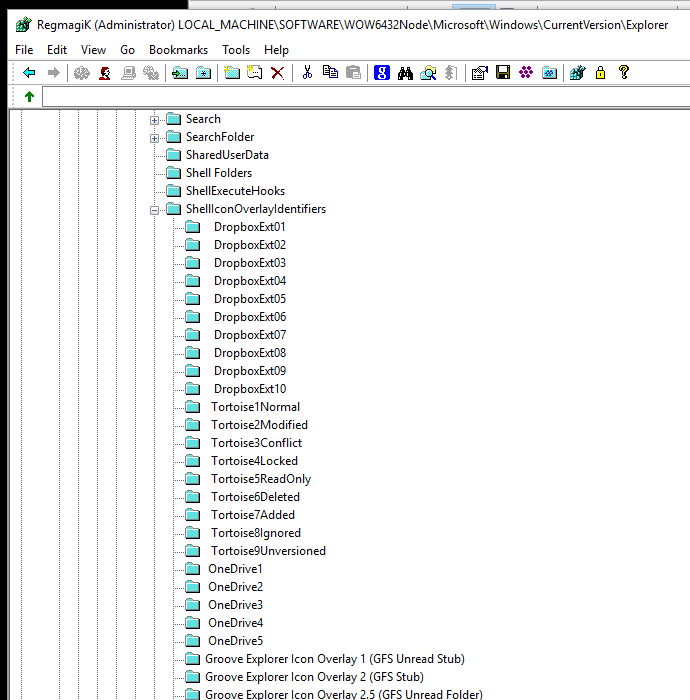 registry prior to fix; with this ordering no git icon overlays appear